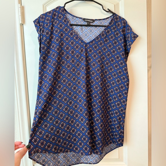 Express Blue and Red Geometric Shirt - Picture 1 of 3